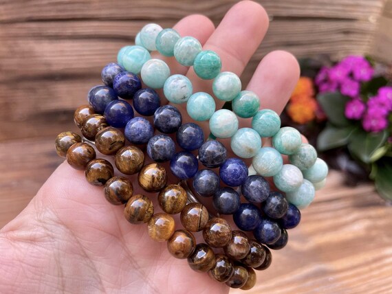 Handmade Gemstone Stretch Bracelet - 8mm Freeform Jasper Pebble Beads, 6.5 Inch, Natural Stone Healing Crystal