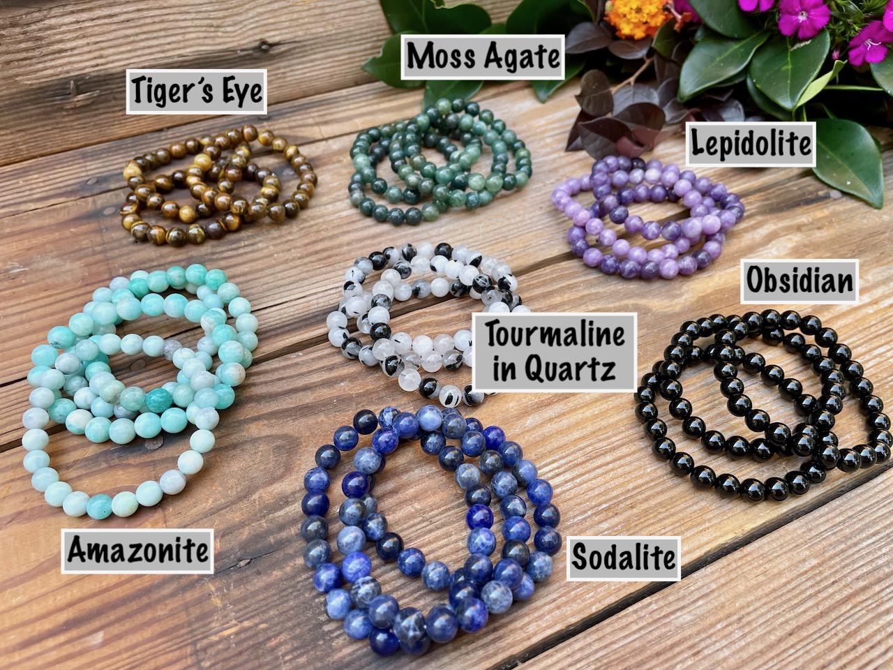 8mm Gemstone Bracelets - 7-inch Diameter Round Bead Elastic