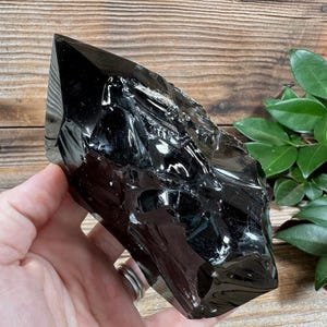 Obsidian Crystal Polished Tower with natural sides and polished point