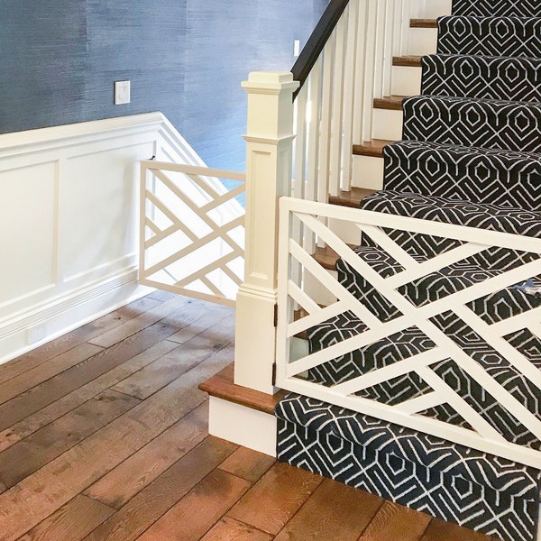 Baby Gate for Stairs | Wooden Gate | Dog Gate | Safety Gate | Pet Gate | Wood Gate | Custom Gate | Stylish | Modern | Geometric|Chippendale