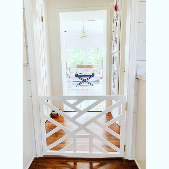 Geometric Gate With Pet Door Cat Door Dog Door Baby Gate Safety Gate Pet Opening Wooden Gate Stylish Gate Chippendale Gate