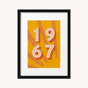 Impresión del año de nacimiento A4 / A5, tipografía moderna, decoración de la habitación de los niños de la guardería, arte de la pared, cartel retro, feliz