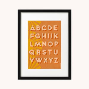 Impresión del alfabeto A4 / A5, tipografía moderna, decoración de la habitación de los niños de la guardería, arte de la pared, cartel retro, feliz