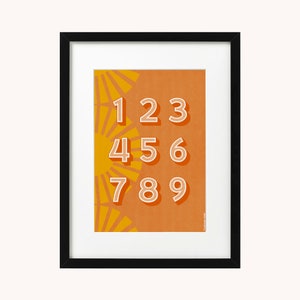 Impresión de números A4 / A5, tipografía moderna, decoración de la habitación de los niños de la guardería, arte de la pared, cartel retro, feliz
