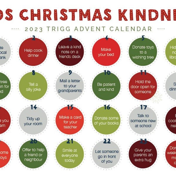 2023 Kindness Advent Calendar |  Digital file | Kids Advent | Unique