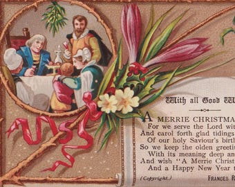 Victorian Christmas Greetings Card: Antique Ephemera, Marcus Ward c1890