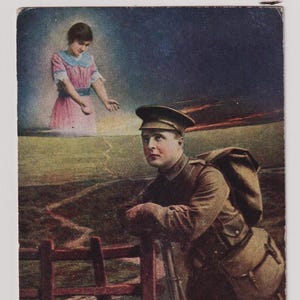 There&#39;s a Long,Long TRAIL (3), Soldier thinks of his Sweethheart, Antique BAMFORTH British WW1 Postcard, Songs Series 4924