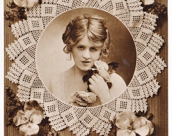 Vintage Real Photo Deco Postcard Lovely face Regent Series Printed in Italy c1920s GLAMOUROUS Woman BIRTHDAY