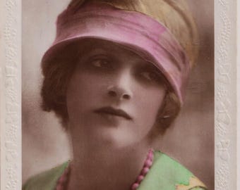 GLADYS COOPER, Glamour, Actriz, Moda, Postal antigua con foto real, Rotary, c1917