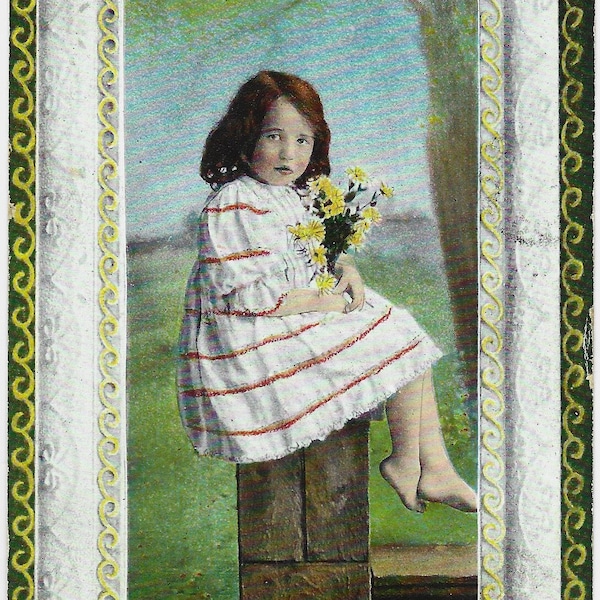 MOTHER'S DARLING, Sweet little GIRL, Curly Hair, Fashion, Vintage Real Photo Postcard, B.B. London, Posted in 1909