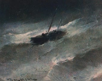 Antique Artist Postcard,  Prof. Van Hier, MARINE STUDIES,  Fishing Smack in a Storm, Tucks 7158, Posted 1904