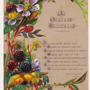 Antieke Victoriaanse kerstkaart/schroot: bramen en bloesems van Hildesheimer & Faulkner, kortstondige jaren 1890