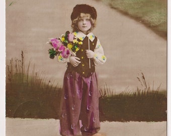 Vintage Birthday Vintage Dutch Birthday Greetings Real Photograph Postcard Little Girl with Flowers /'Hartelijk Gefeliciteerd/'