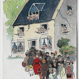 PIENO!, Casa che scoppia di visitatori! Antica cartolina COMIC, spedita nel 1920 alla signora Matheson, ufficio postale, Crosroads, Keith