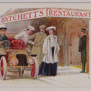 HATCHETT'S RESTAURANT, London,  Advert for British Restaurant, Antique Artist Postcard, c1907