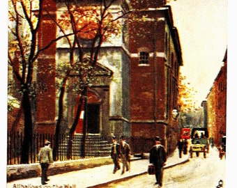 Postal antigua de artista, ALLHALLOWS on the WALL, Londres, Artista: Charles Flowers, Tucks 6259, c1910