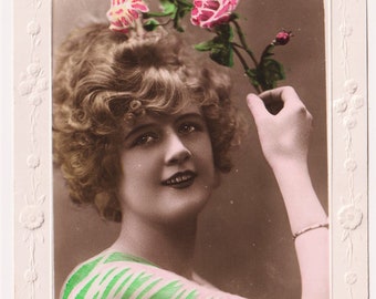 Vintage Real Photo Deco Postcard Lovely face Regent Series Printed in Italy c1920s GLAMOUROUS Woman BIRTHDAY