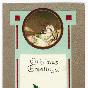 PAYSAGE DE NEIGE, ÉGLISE, LUNE, Holly, Carte postale de Noël ancienne, Publié en 1907 (4)