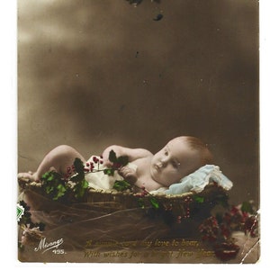 Carte postale photo vintage Buon Natale, ANGEL, Sweet BABY, Noël ITALIEN antique, 1919