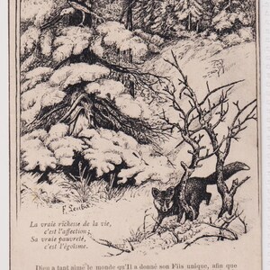 Carte postale d'artiste ancienne, FOX dans une forêt enneigée, F LEUBA, message en français daté de 1918