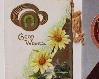 Antique Edwardian Folded Greetings CARDS, Lot of 2 ,c1900