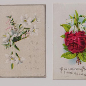 Antique Victorian Christmas & New Year Greeting Cards: Artist-Made Floral Scraps Set (1890s)