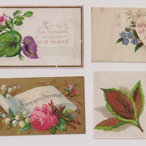 Victorian Christmas & New Year Artist Greeting Cards: 1890s Antique Floral Scraps Collection (Set of 4)