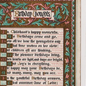 Victoriaanse verjaardagswenskaart/schroot/ephemera, Marcus Ward, mooie KALLIGRAFIE, c1890