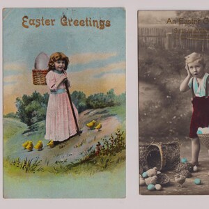 PASQUA, BAMBINI E UOVA, antiche cartoline pasquali, lotto di 2, circa 1910