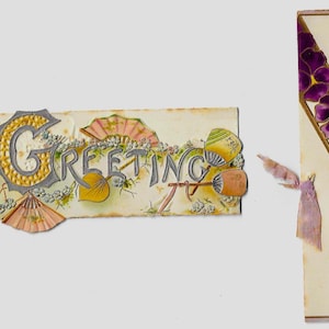 VICTORIAANSE groeten met reliëf, kladjes/kaarten/ephemera, viooltjes, waaiers, veel van 2, ca. 1890