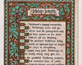 Victorian Birthday Greetings Card, Marcus Ward Calligraphy, c1890