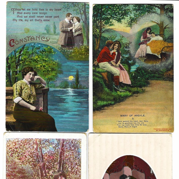 ROMANTIC COUPLES, Vintage GLAMOUR Postcards, Lovely Fashion, Job Lot of 10, c1905-1920