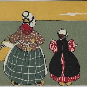 Carte postale d'artiste ancienne, mère et fille néerlandaises, chromée en Saxe, c1908