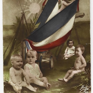 Antike französische Postkarte WW1, GRAINE de POILUS, französische BABYS, M. Nicoletta