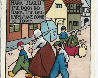 Antique 1903 Will Kidd Postcard: Hark! The Dogs Do Bark - Dutch Figures Children's Art Collectible