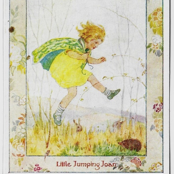 LITTLE JUMPING JOAN by Margaret Tarrant, Vintage Artist Postcard, Medici Society, Nursery Rhymes Series, c1941