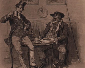 Postal antigua de DICKENS, Los dos Wellers de Los papeles póstumos del Club Pickwick, F. Barnard, Postales artísticas de Cassell, c. 1910