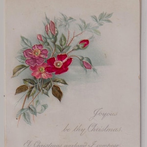 Delizioso biglietto di auguri natalizio vittoriano, FIORI DI SETA, circa 1890