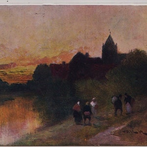 PATH by the RIVER par le professeur Van Hier, Coucher de soleil, Carte postale d'artiste ancienne, Tucks 7155, Publié en 1906
