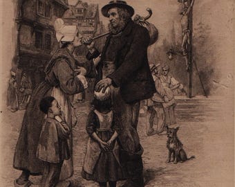 Postal antigua de Dickens, Sr. Peggotty de "David Cooperfield", F. Barnard, Cassell's Art Postcards, c. 1910
