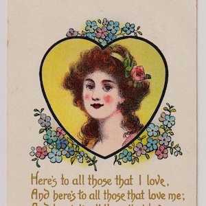 Glamouröse Frau, Blumen, auf alle, die ich liebe, antike Künstler-Postkarte, gepostet im Jahr 1909
