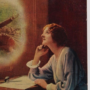 Somewhere a Voice is Calling (1), Sweetheart thinks of Soldier, Antique BAMFORTH British WW1 Postcard, 4794/1