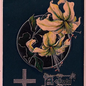 GIGLI e CROCE d'argento, cartolina di Pasqua antica, Tucks 3794, pubblicata nel 1912