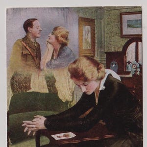 I Hear You Calling Me (2) Woman thinks of Soldier, Antique BAMFORTH British WW1 Postcard, Song Series 4890/2