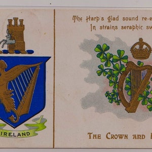 Antike irische Postkarte: Crown and Harp, Posted Cork 1906, Shamrock Series
