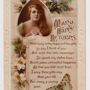 GLADYS COOPER, GLAMOUR, actrice britannique, papillon, fleurs, vraie carte postale ancienne avec photo, 1915