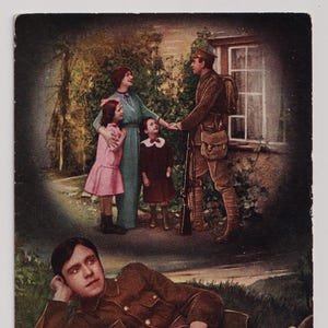 Little Grey Home in the West (3) SOLDAT träumt von Zuhause, antike BAMFORTH Britische WW1 Postkarte, Song Serie 4871/3