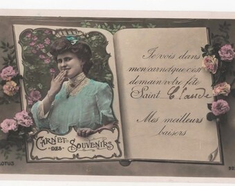 Vintage Real Photo Deco Postcard Lovely face Regent Series Printed in Italy c1920s GLAMOUROUS Woman BIRTHDAY