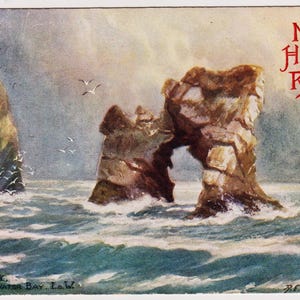 Antica cartolina di compleanno di un artista, ARCHED ROCK, Freshwater Bay, Iowa, R. E. Richardson, Tucks Tennyson's Country n. 7102, spedita nel 1905