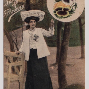 Linguaggio dei fiori, PANSY-THOUGHTS, GLAMOUR, Mode, Cartolina antica, Inviata nel 1905, J Welch